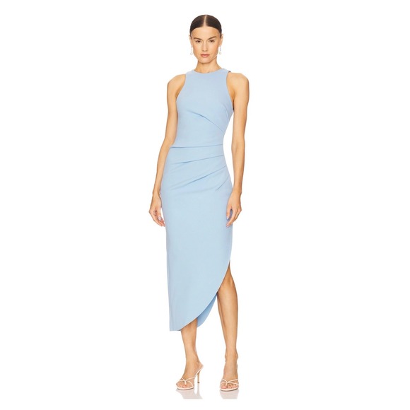 Misha Dresses & Skirts - MISHA Ida Dress Powder Blue Ruched Midi Sleeveless Cocktail Womens S